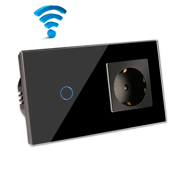 Wi-Fi touch prekidač jednopolni + utičnica - crna