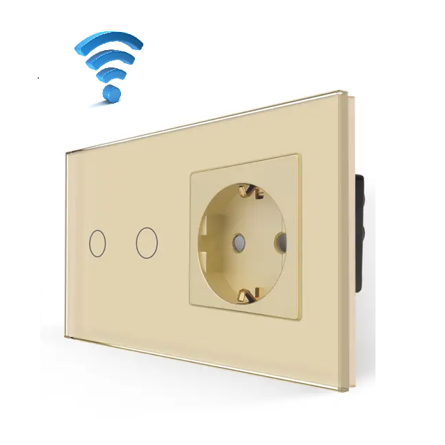 Wi-Fi touch prekidač dvopolni + utičnica - zlatna