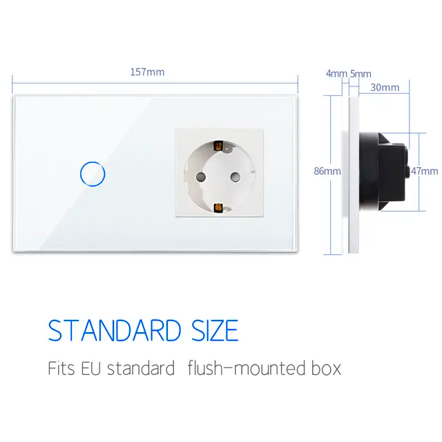 Wi-FI touch prekidač jednopolni + utičnica - bela