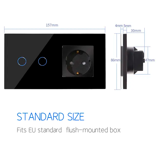 Touch prekidač dvopolni + utičnica - crna