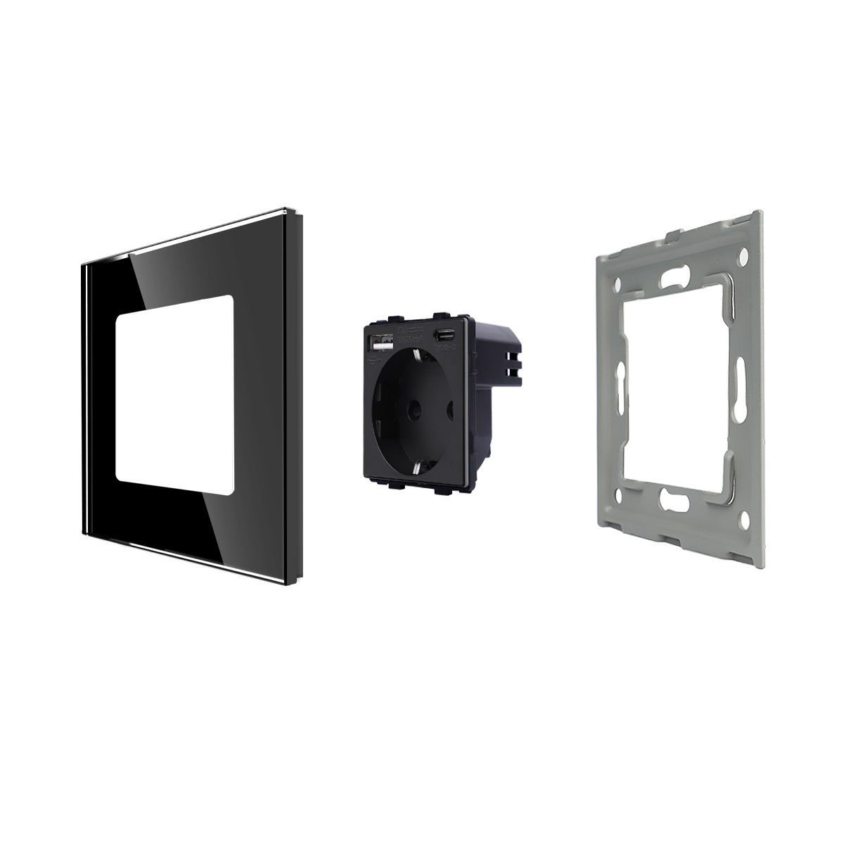 Utičnica stakleni panel sa USB A i C ulazom 20W - crna