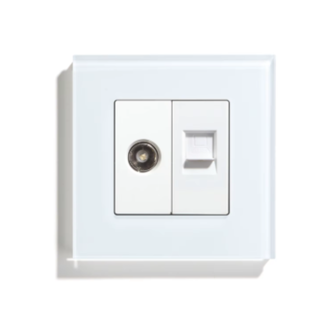 Utičnica antena + mrežna CAT6 RJ45 stakleni panel - bela
