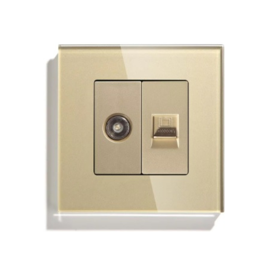 Utičnica antena + mrežna CAT6 RJ45 stakleni panel - zlatna