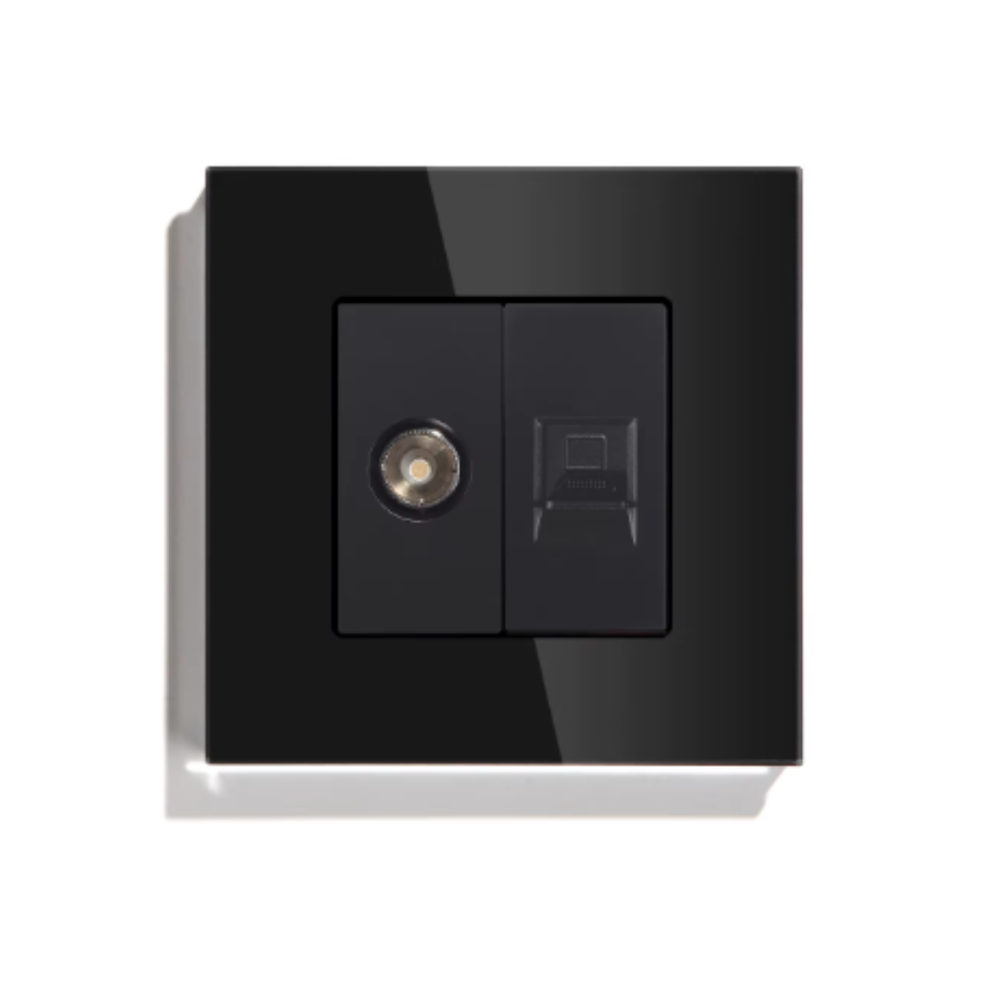 Utičnica antena + mrežna CAT6 RJ45 stakleni panel - crna