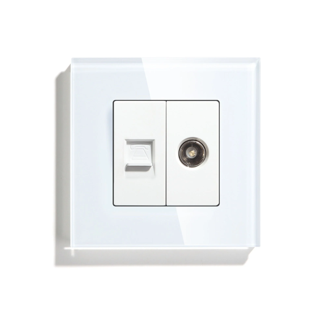 Utičnica antena + telefon RJ11 stakleni panel - bela