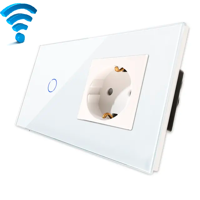 Wi-FI touch prekidač jednopolni + utičnica - bela