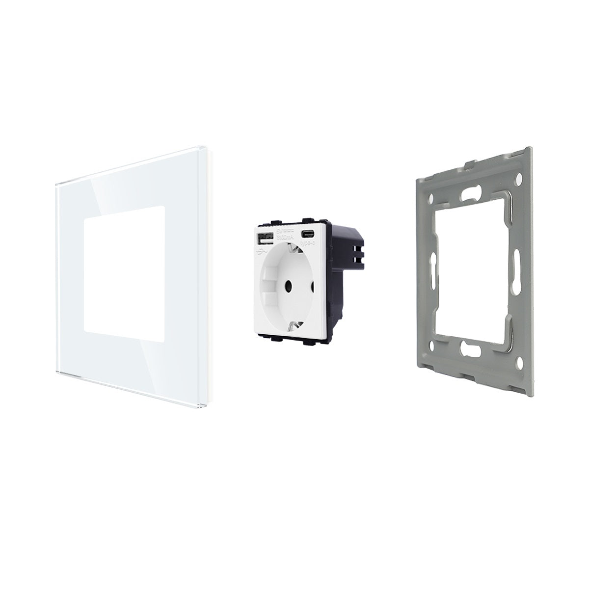 Utičnica stakleni panel sa USB A i C ulazom 20W - bela