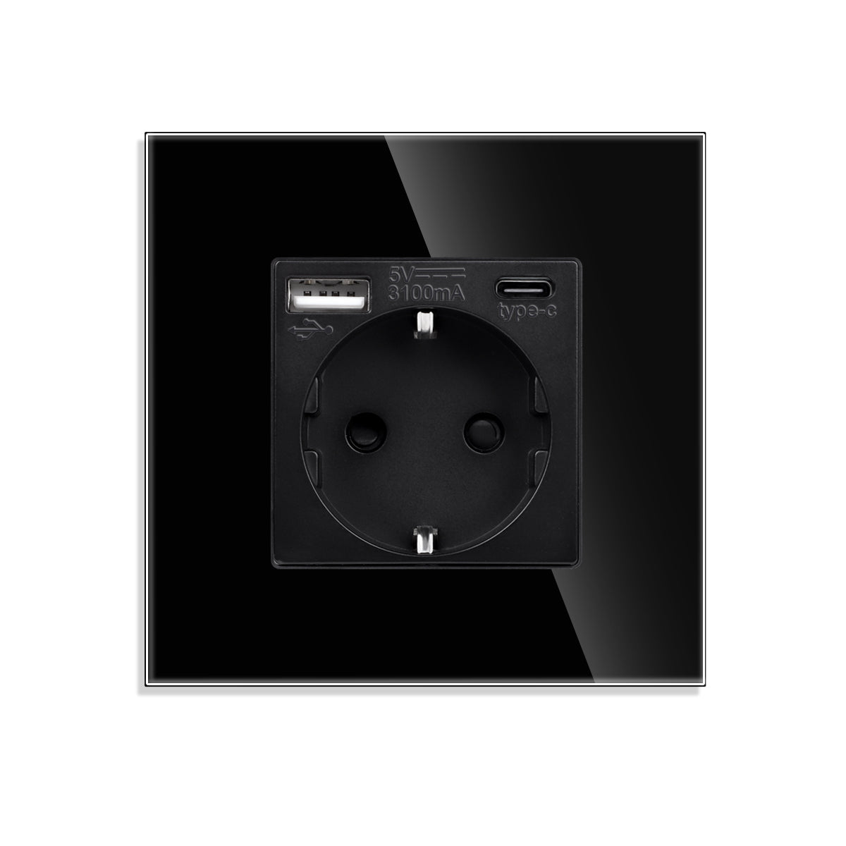 Utičnica stakleni panel sa USB A i C ulazom 20W - crna