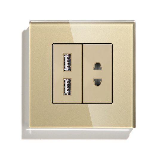 Utičnica euro + USB - zlatna