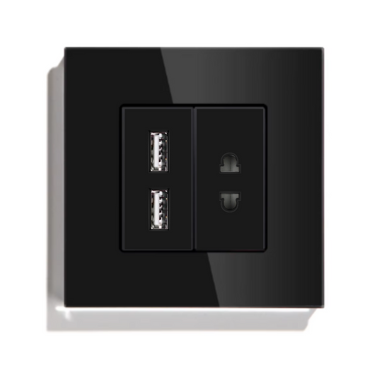 Utičnica euro + USB - crna
