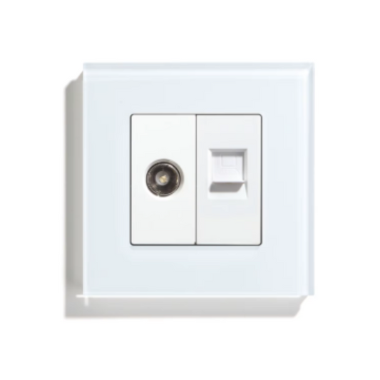 Utičnica antena + CAT6 RJ45 stakleni panel - bela