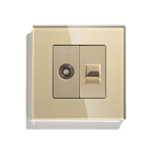 Utičnica antena + CAT6 RJ45 stakleni panel - zlatna