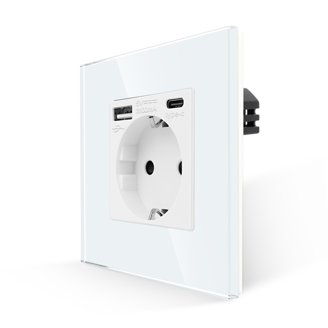 Utičnica stakleni panel sa USB A i C ulazom 20W - bela