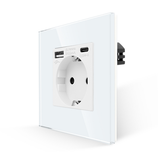 Utičnica stakleni panel sa USB A i C ulazom 20W - bela
