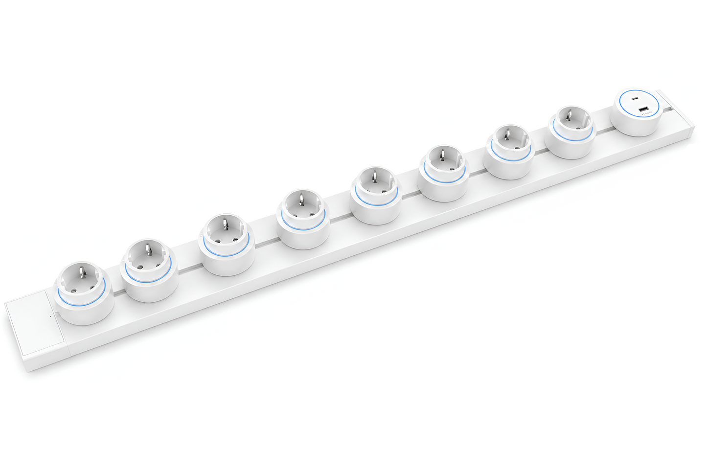 Šinska utičnica 100cm sa 8 šuko modula i 1 USB modulom - bela