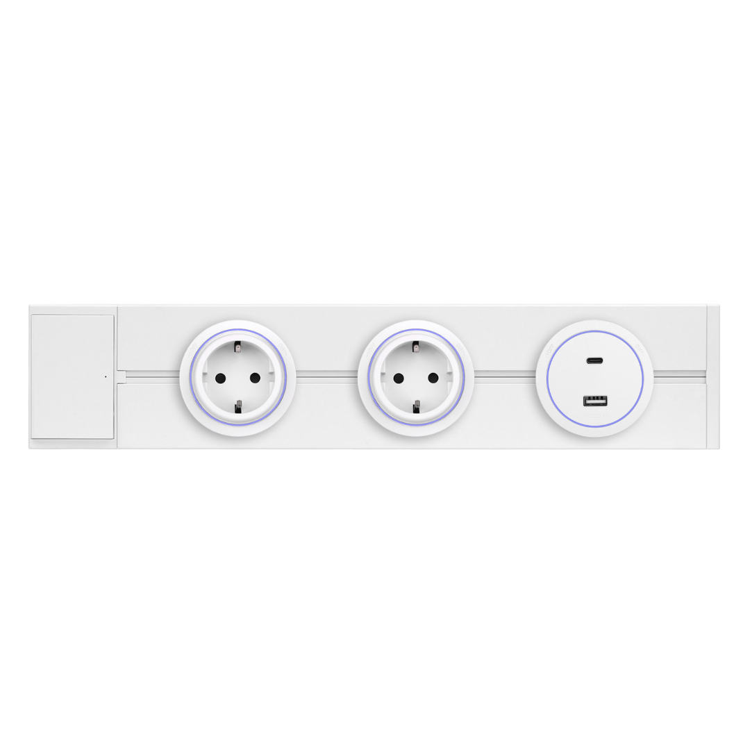 Šinska utičnica 40cm sa 2 šuko modula i 1 USB modulom - bela