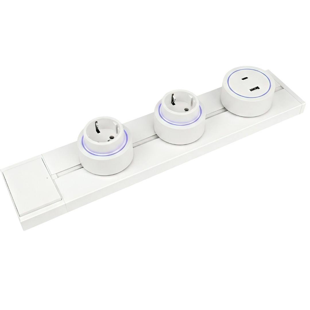 Šinska utičnica 40cm sa 2 šuko modula i 1 USB modulom - bela