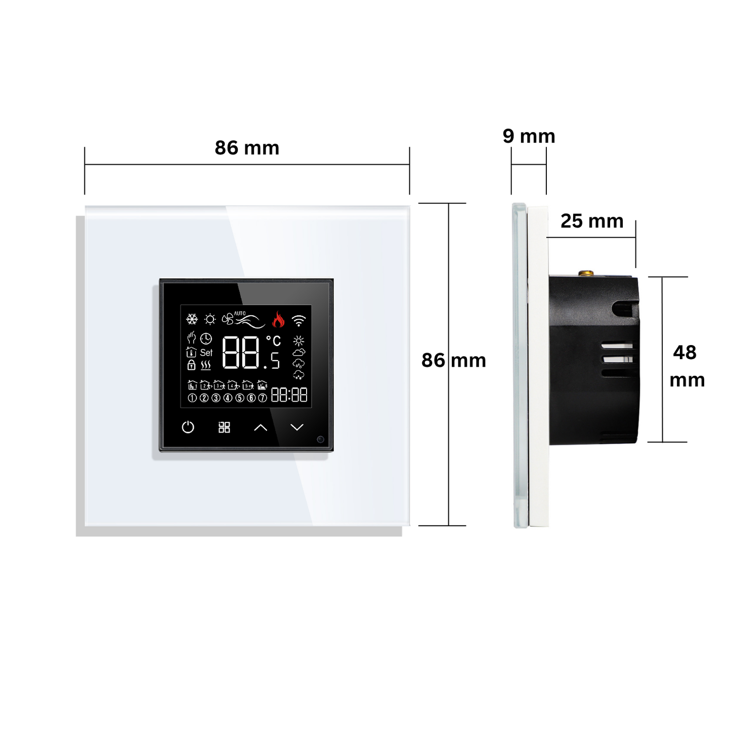 WiFi pametni termostat stakleni panel - beli