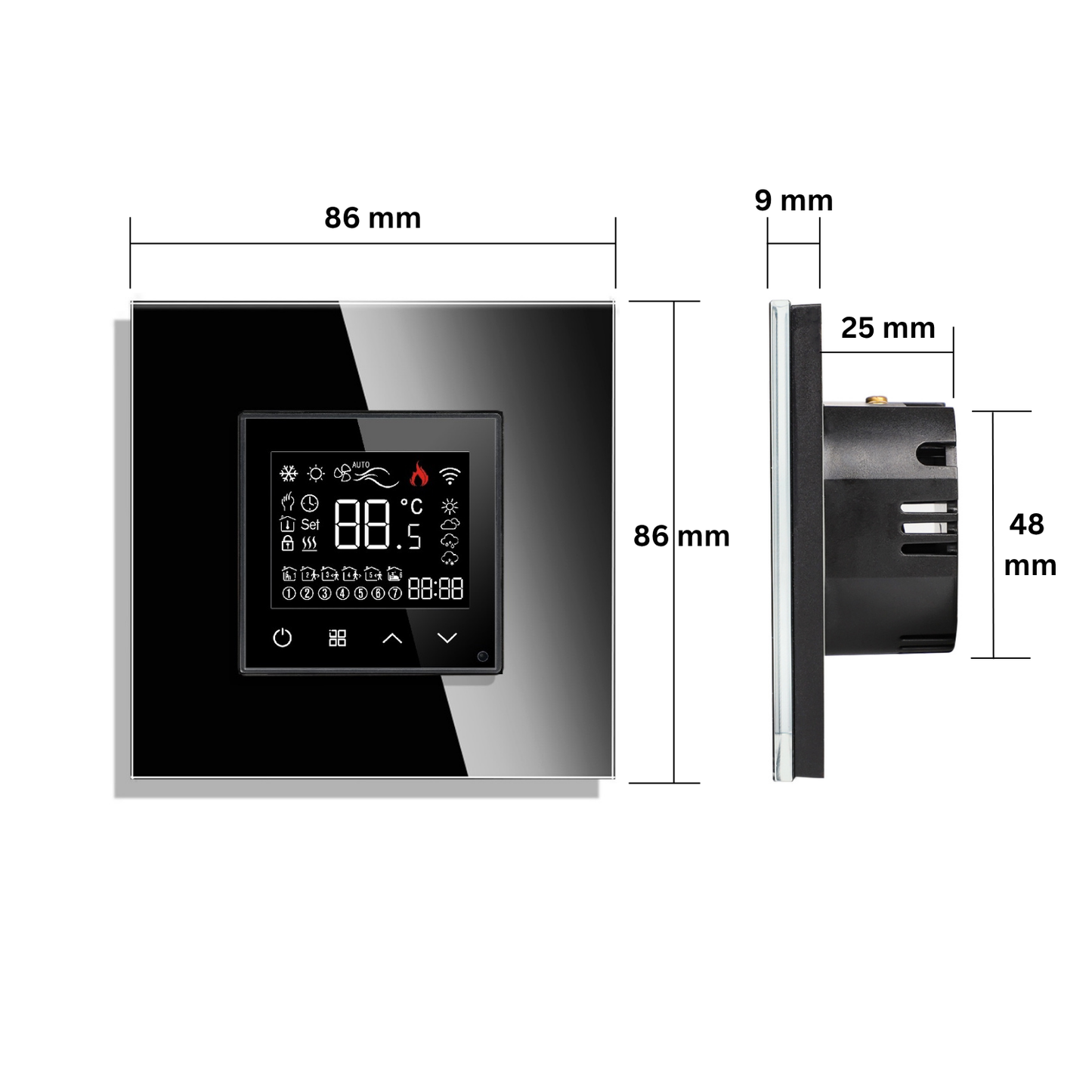 WiFi pametni termostat stakleni panel - crni
