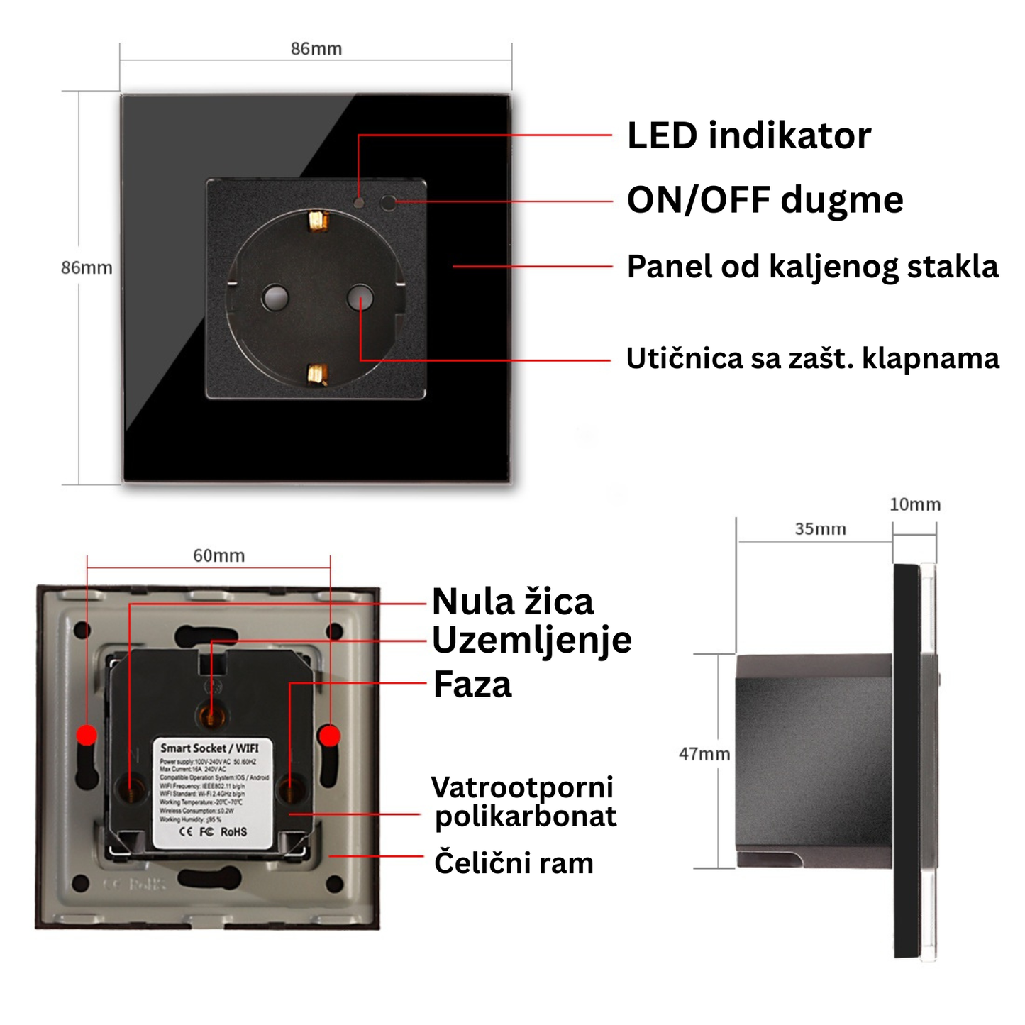 WiFi pametna utičnica - crna